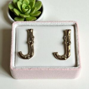 Gold Bamboo Initial (J) Earrings